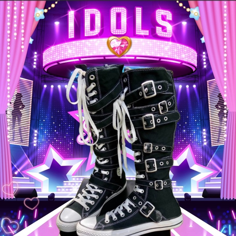 All Star Chuck Taylor Converse Knee High buckle sneakers.